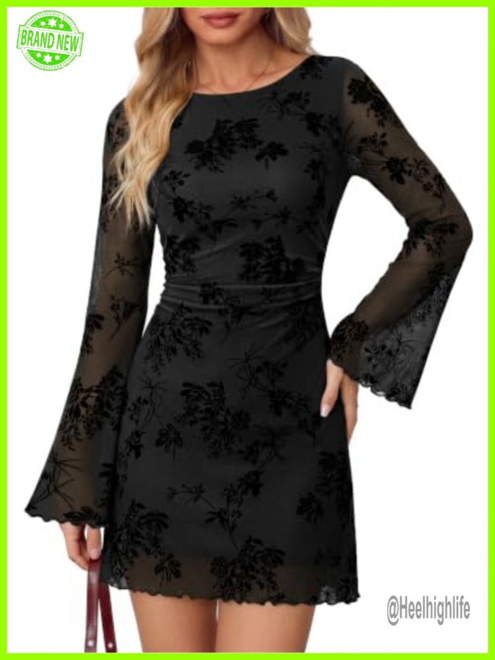 Belle Poque Long Sleeve Mesh Dress A-Line Mini